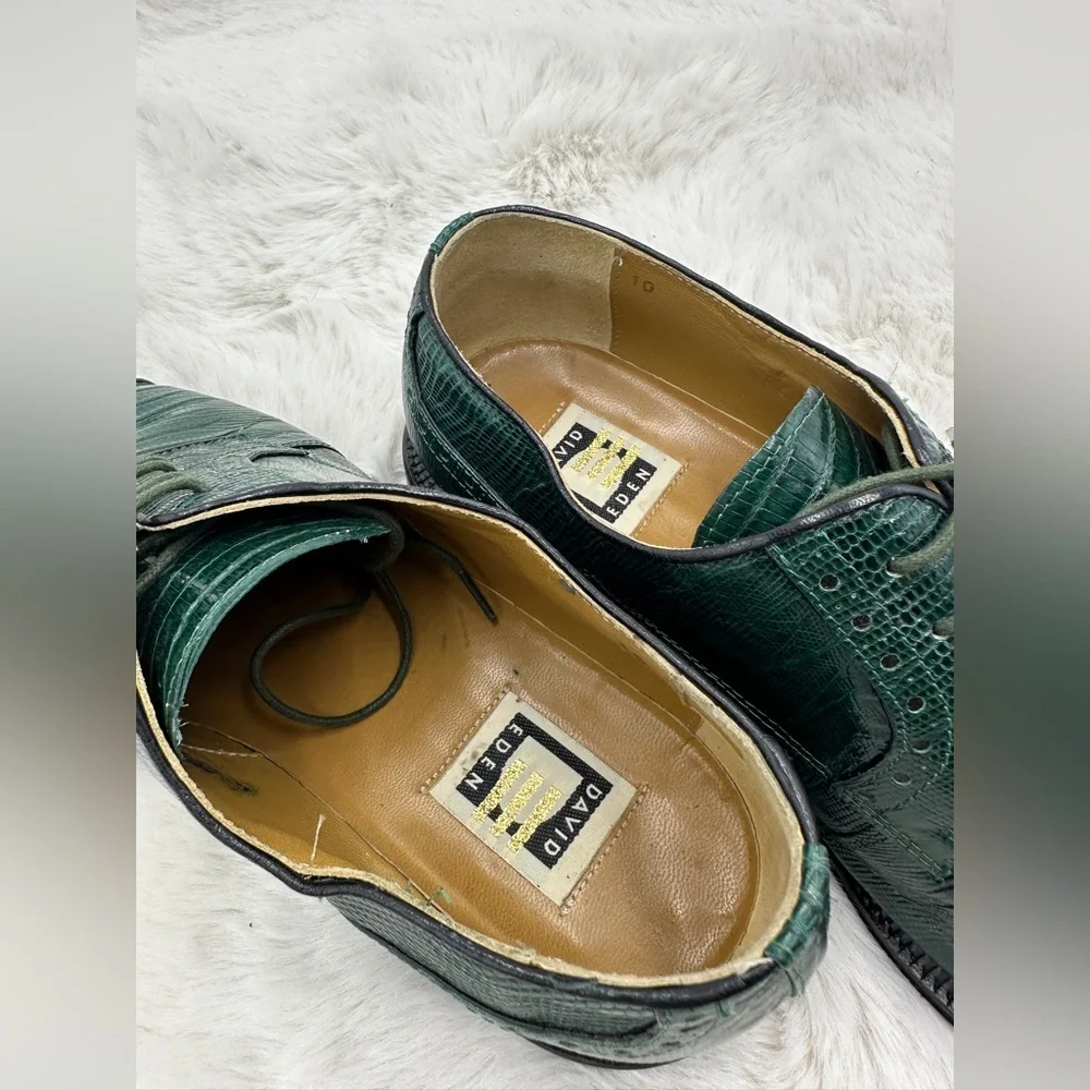 Vintage Exotic Green Teju Lizard David Eden Mens 10 Emerald‎ Dress Shoes Oxfords